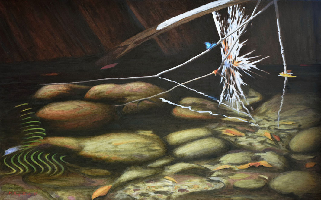 In the shadows 77x122cm $1000